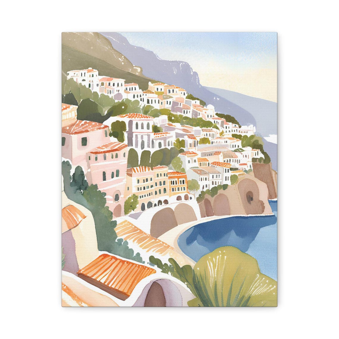 Amalfi Coast Italy Seaside Village Cliffs Pastel Travel Poster