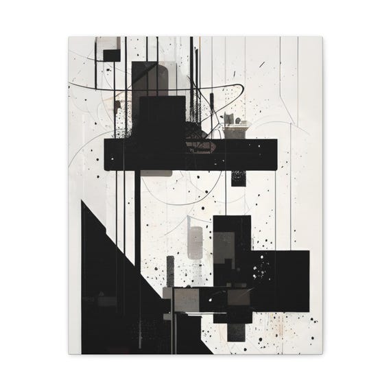 Abstract Black And White Matte Canvas Wall Art Modern Home Decor