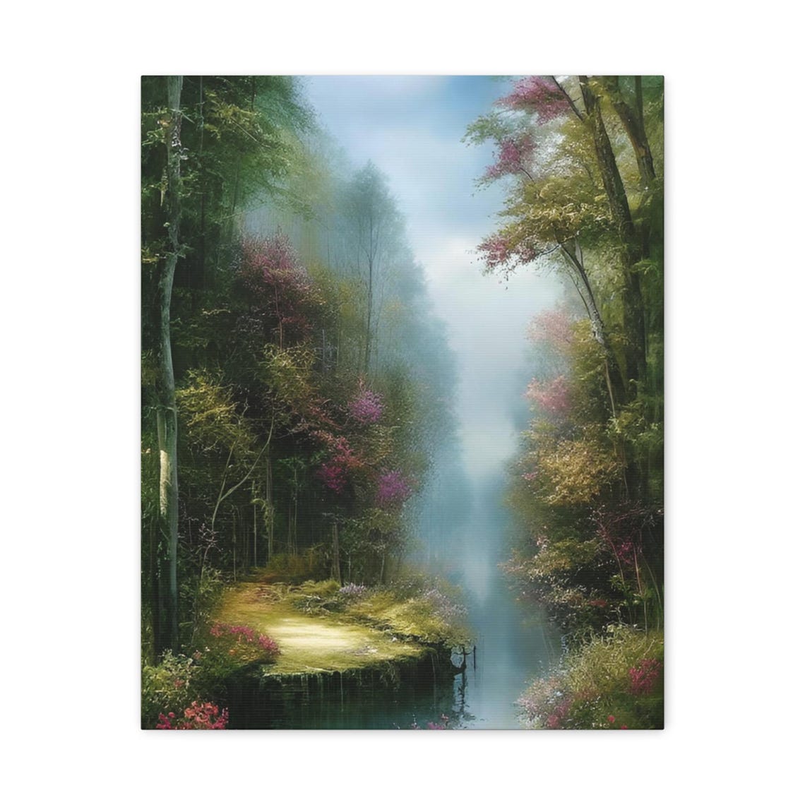 Misty Forest River Impressionist Painting Tranquil Nature Wall Poster