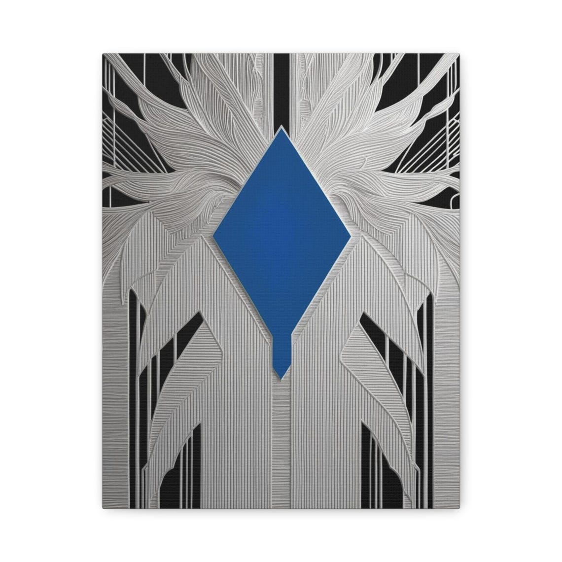 Art Deco Blue Diamond Geometric Engraved Silver Linework Poster