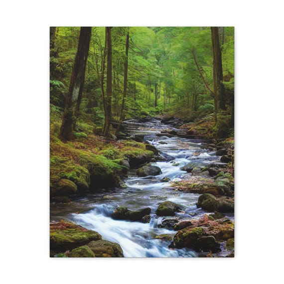 Forest Stream Canvas Print Modern Nature Wall Art