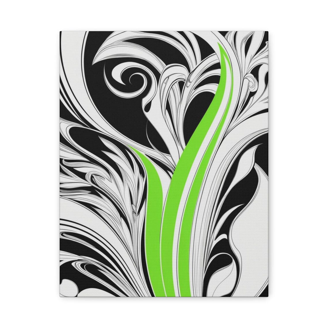 Black And White Swirling Filigree Green Accent Abstract Poster