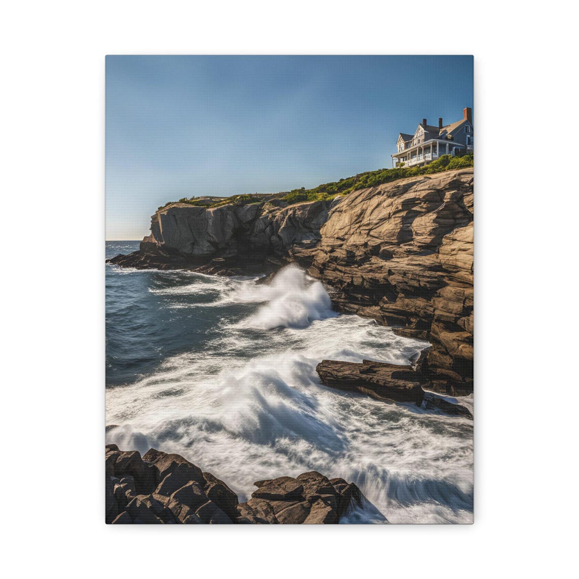 Coastal Cliffside House Ocean Waves Rocky Shore Seascape Poster