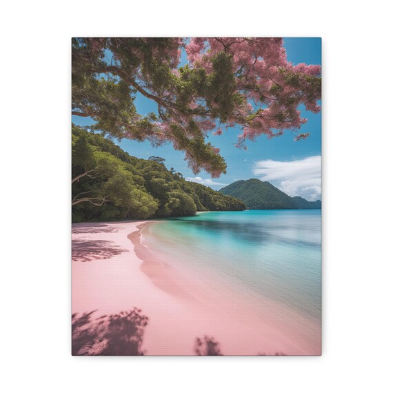 Pink Sand Tropical Beach Turquoise Water Flowering Tree Poster