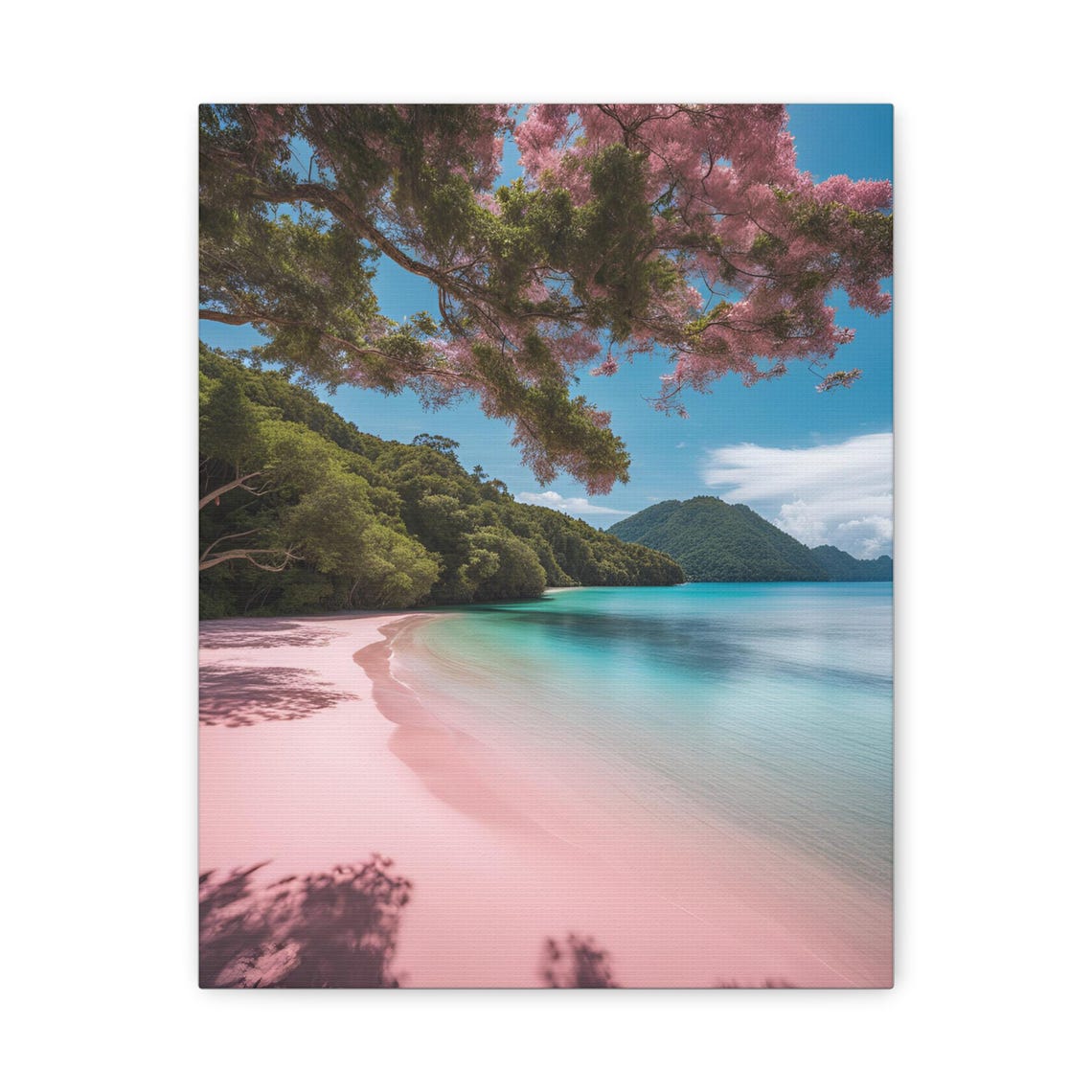 Pink Sand Tropical Beach Turquoise Water Flowering Tree Poster
