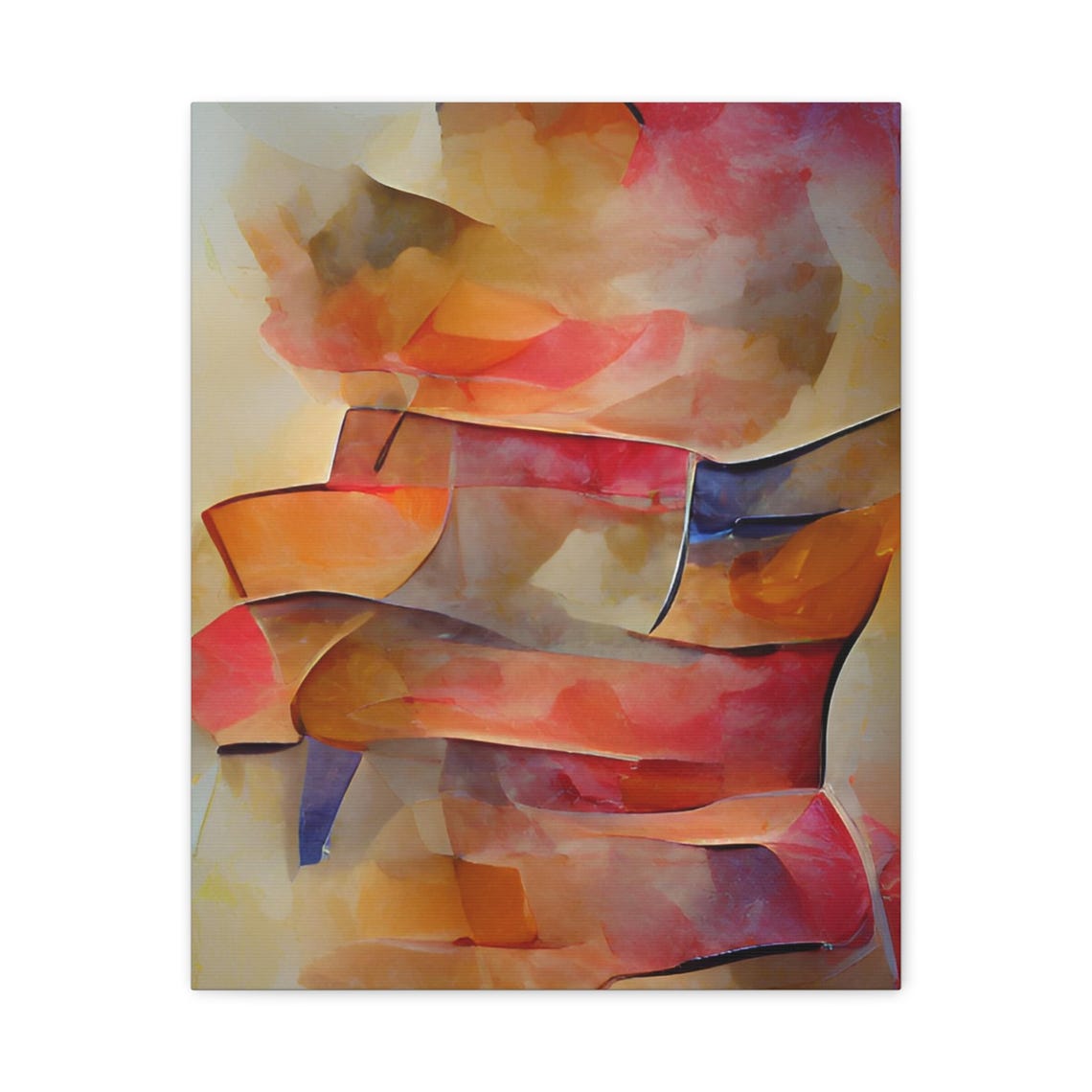 Red Orange Watercolor Bands Soft Flowing Modern Abstract Wall Art