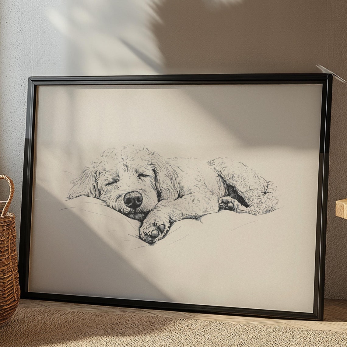 Nursery Labradoodle Vintage Poster Girls Room Art Sleeping Dog Wall Decor Boys Room Print Baby Nursery Sketch Dog Drawing Painting