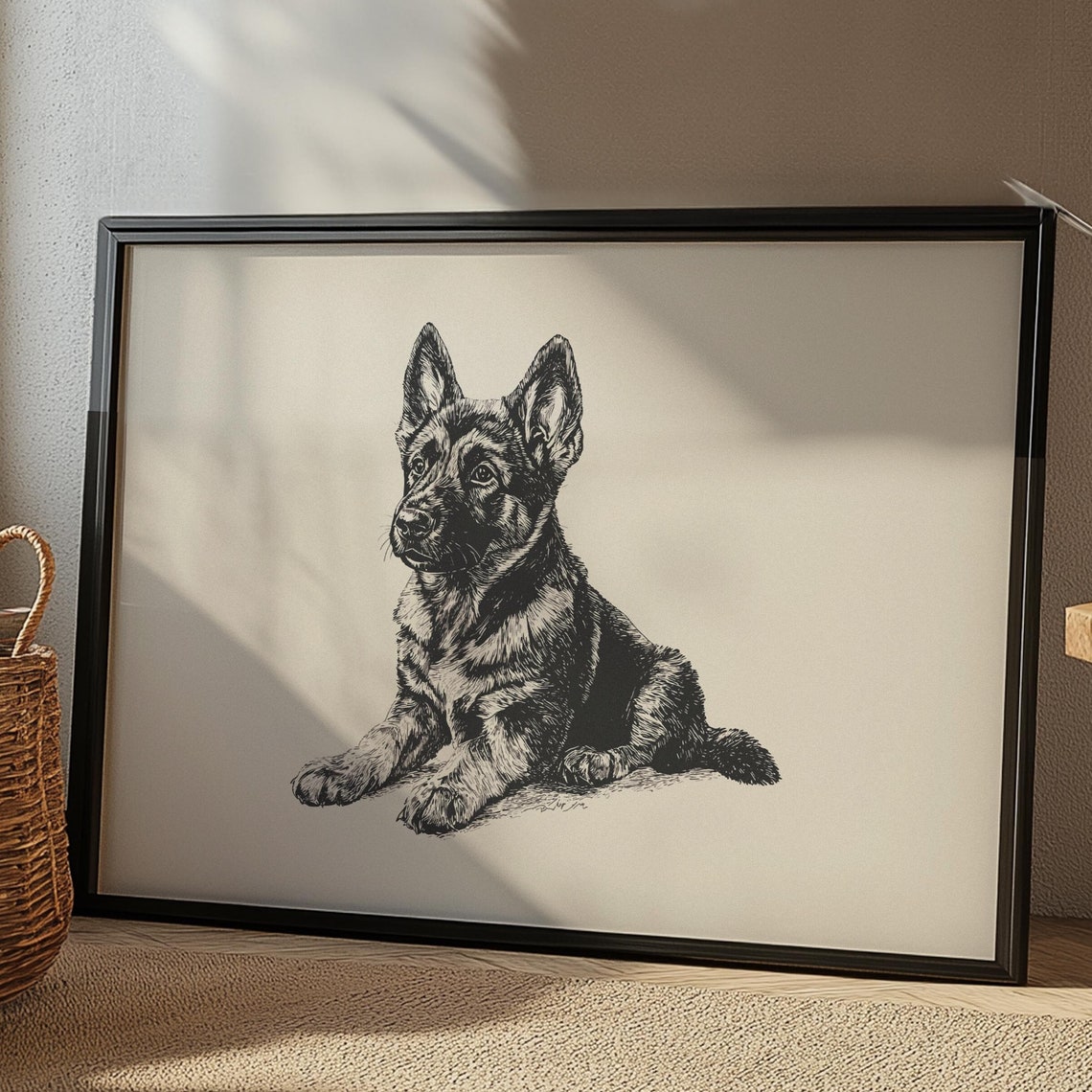 German Shepherd Puppy Nursery Poster Boys Room Dog Decor Puppy Wall Art Girl Nursery Drawing Baby Nursery Print Puppy Sketch Painting