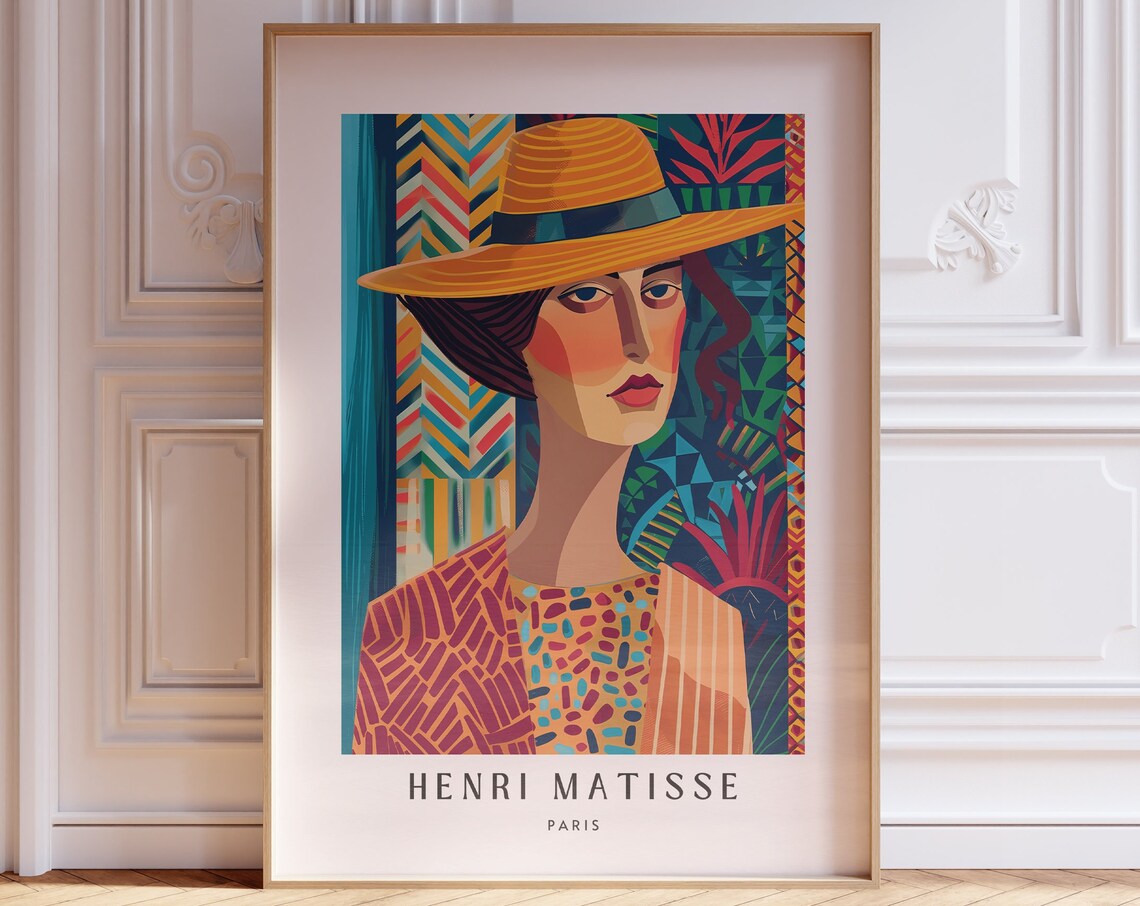 Henri Matisse Paris Woman Straw Hat Patterned Portrait Poster
