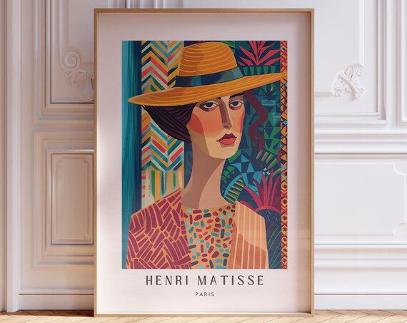 Henri Matisse Paris Woman Straw Hat Patterned Portrait Poster