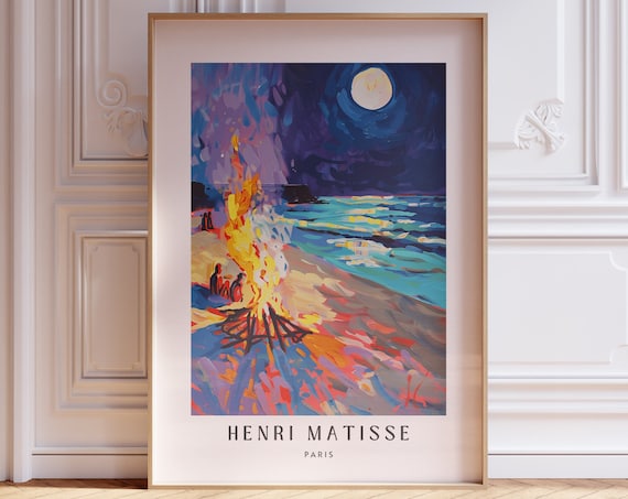 Henri Matisse Beach Bonfire Under Moonlight Night Art Poster