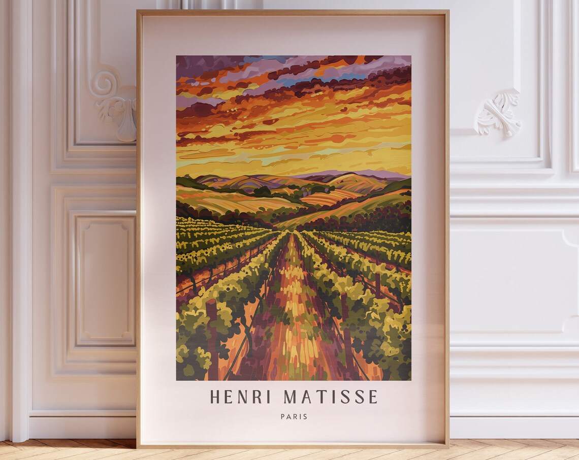 Henri Matisse Golden Vineyard Rows Under Rolling Hills Sunset Poster