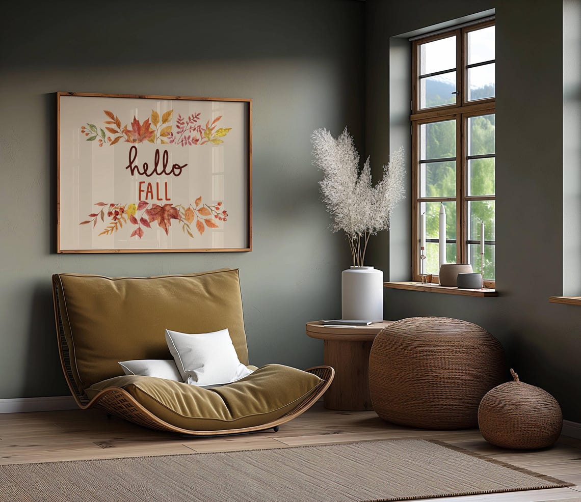 Hello Fall Horizontal Watercolor Maple Leaves Rustic Decor Poster - Image 3