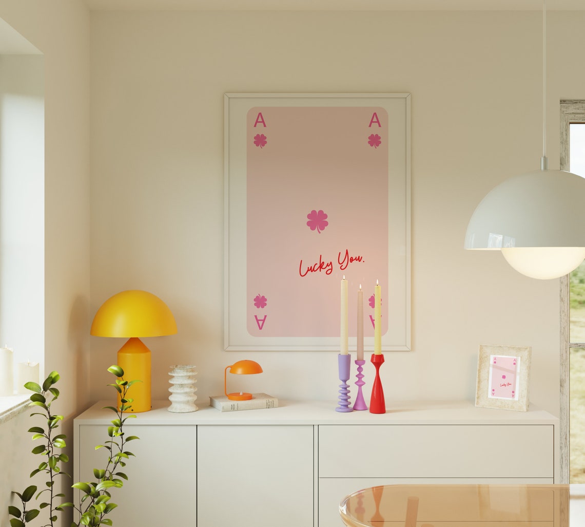 Pink Ace Of Clubs Lucky You Script Soft Aesthetic Card Poster - Image 3