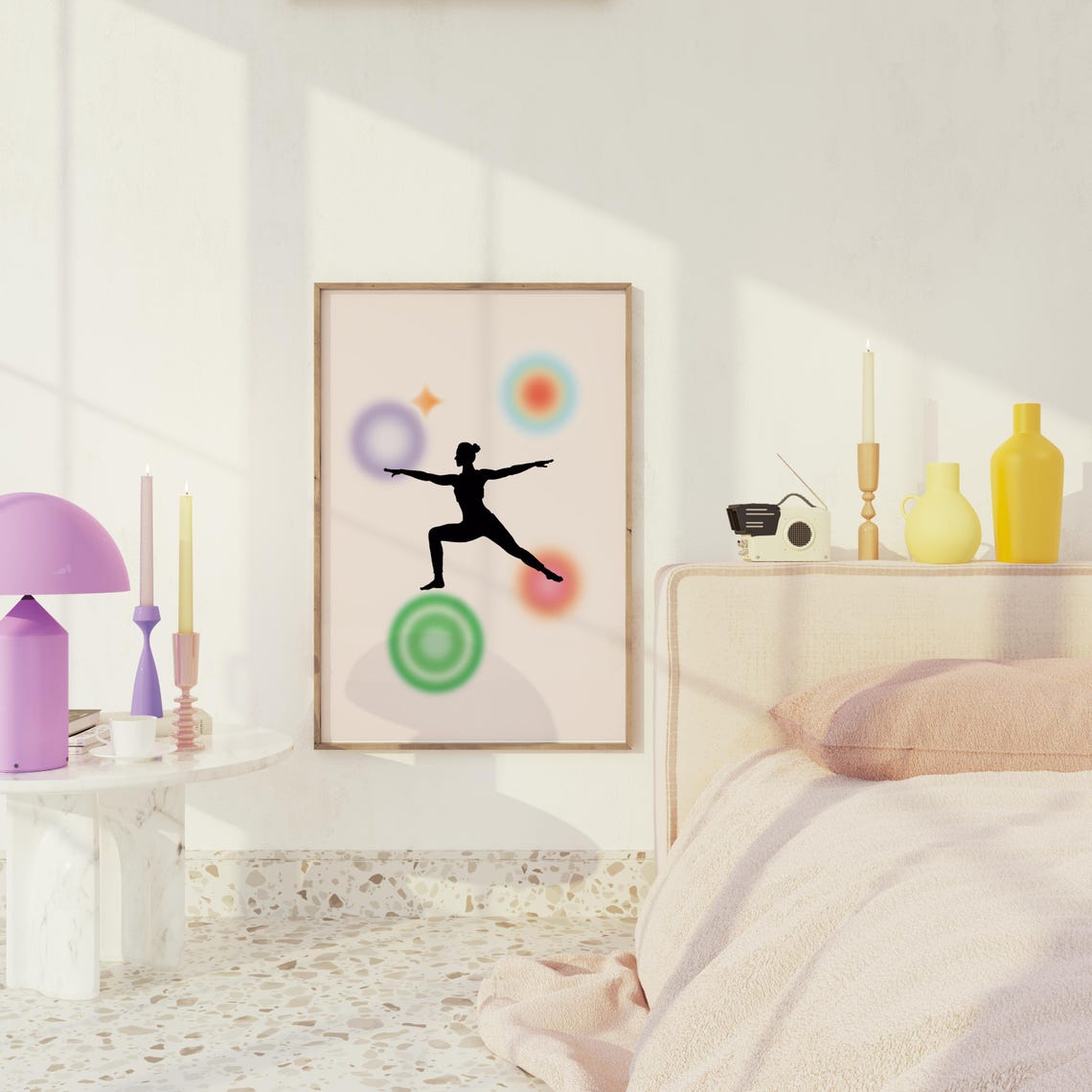 Yoga Warrior Silhouette Colorful Aura Gradient Circles Poster - Image 3