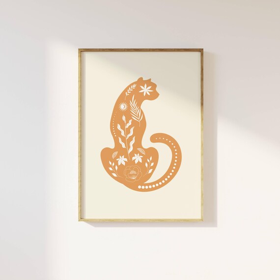 Cheetah Poster Print Botanical Animal Wall Art Preppy Dorm Decor Trendy Art Print Minimalist Aesthetic Cute Room Poster