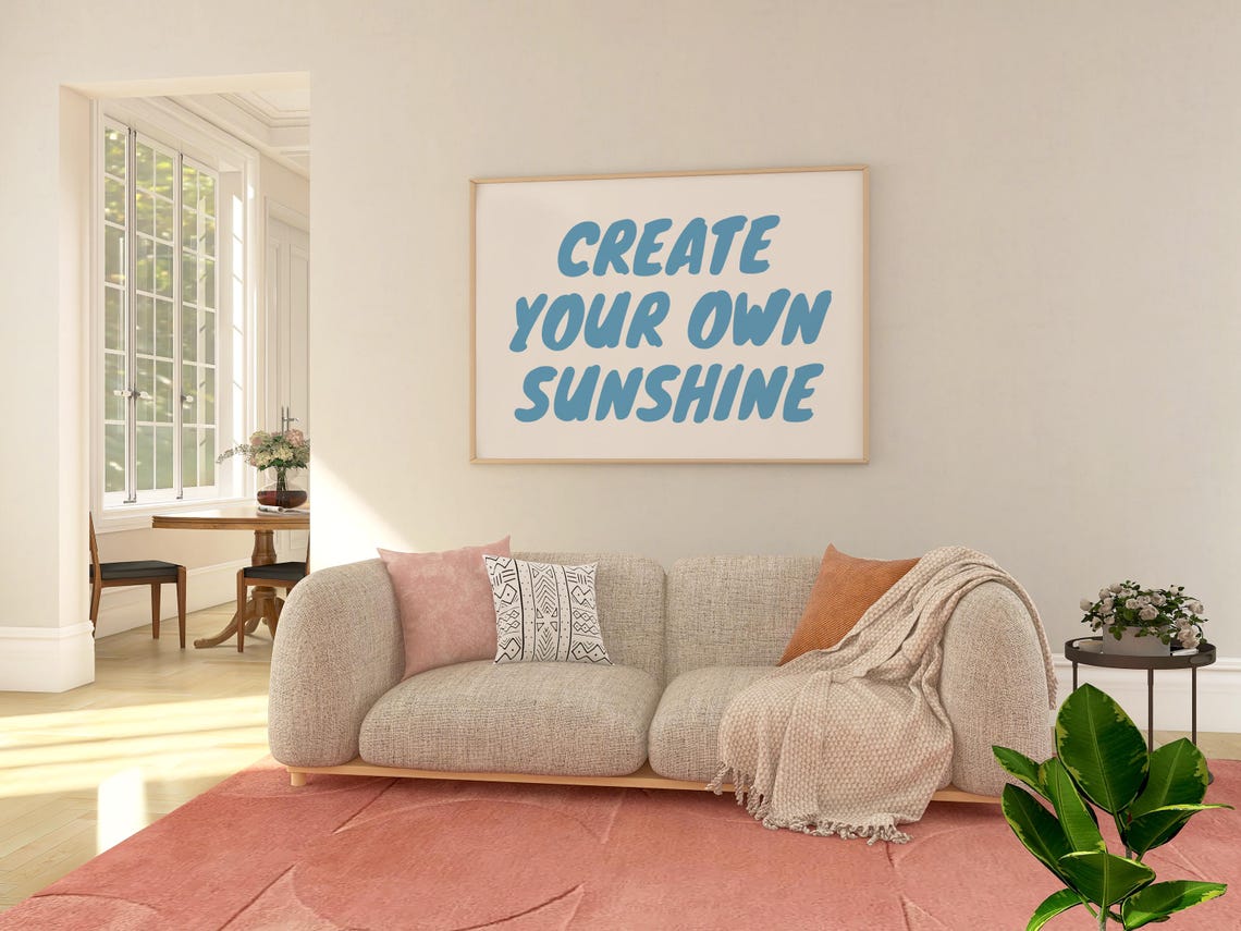 Create Your Own Sunshine Blue Retro Bubble Lettering Quote Poster - Image 2