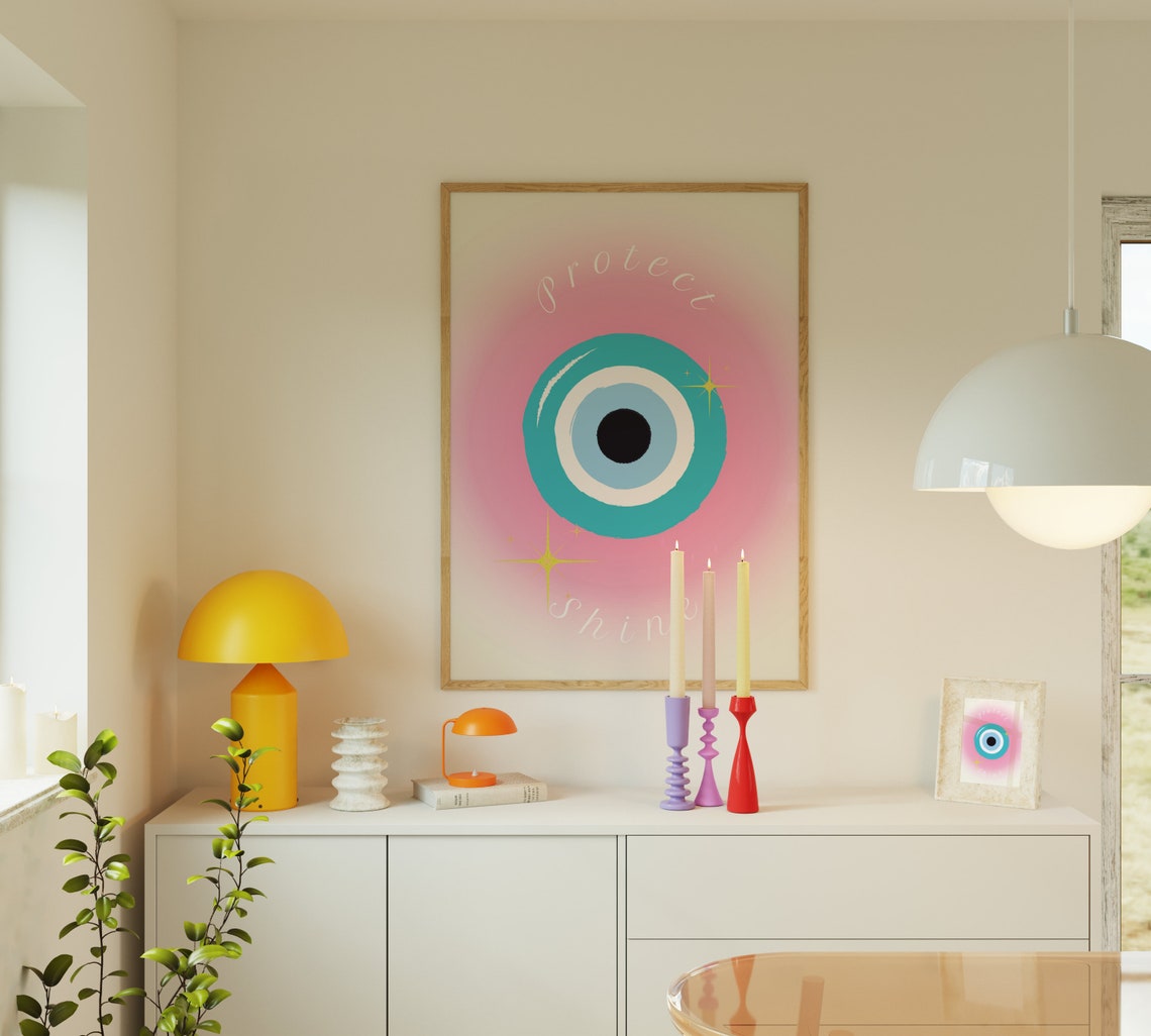 Evil Eye Protect Shine Pink Aura Nazar Turkish Amulet Poster - Image 3