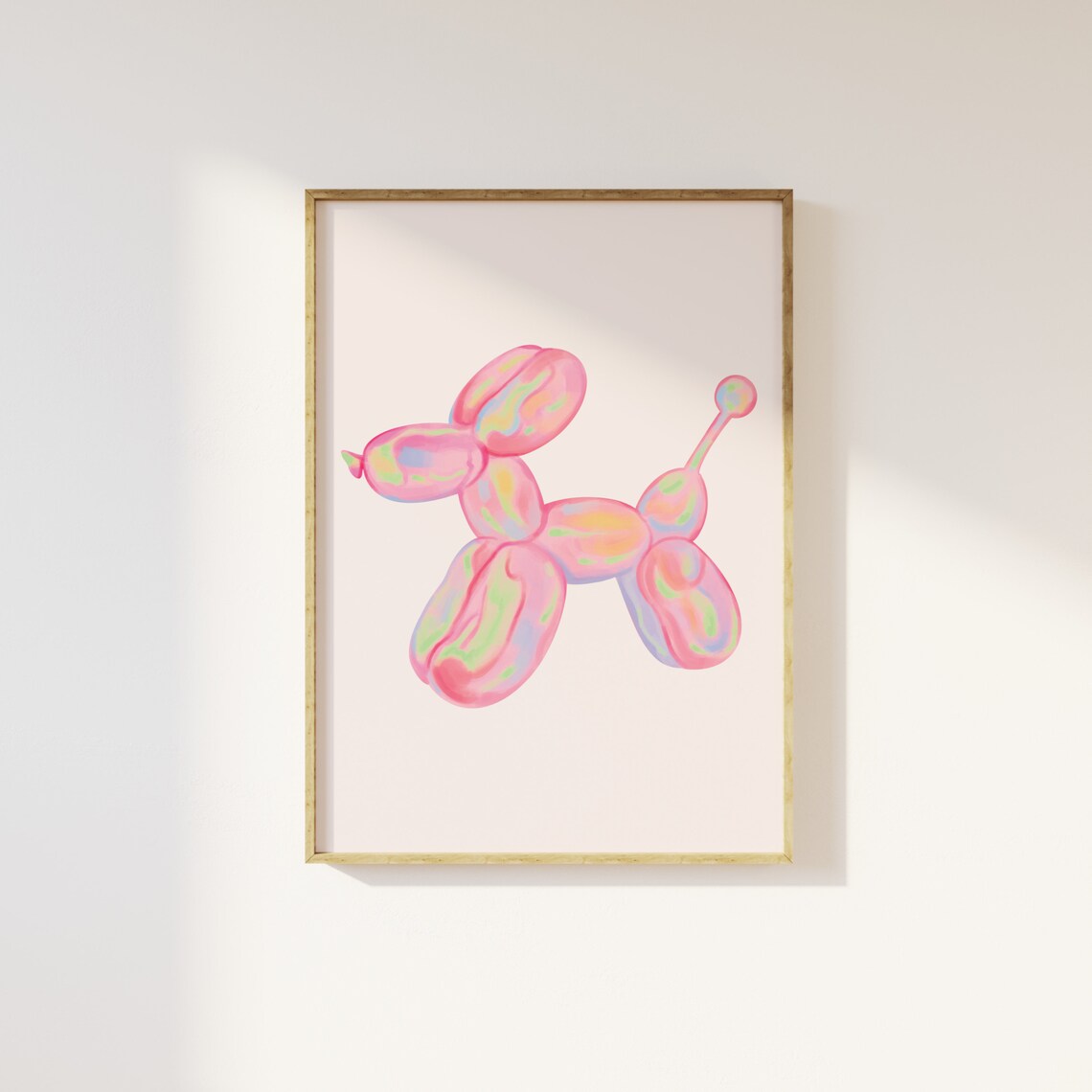 Pink Tie Dye Balloon Dog Playful Puppy Iridescent Art Room Poster - Image 3