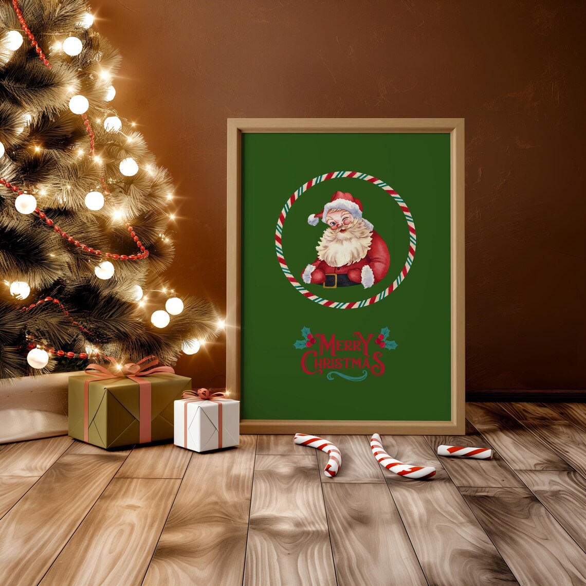 Vintage Santa Claus Merry Christmas Print Retro Holiday Style - Image 2