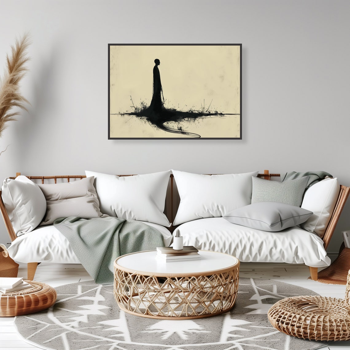 Lone Monk Silhouette Minimalist Ink Zen Meditation Decor Wall Art - Image 2