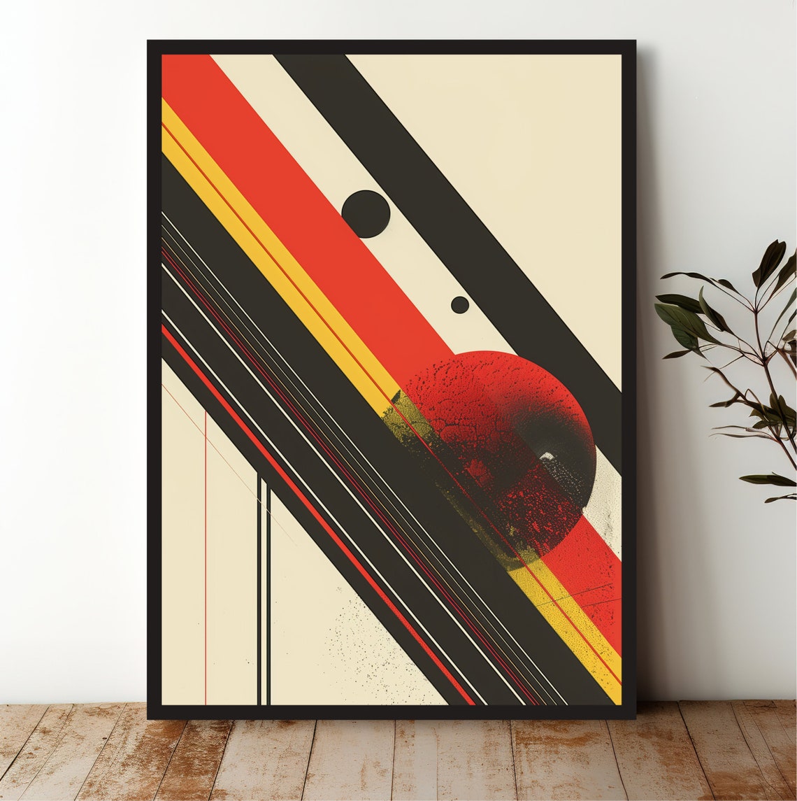 Constructivist Diagonal Stripes Red Yellow Black Abstract Poster