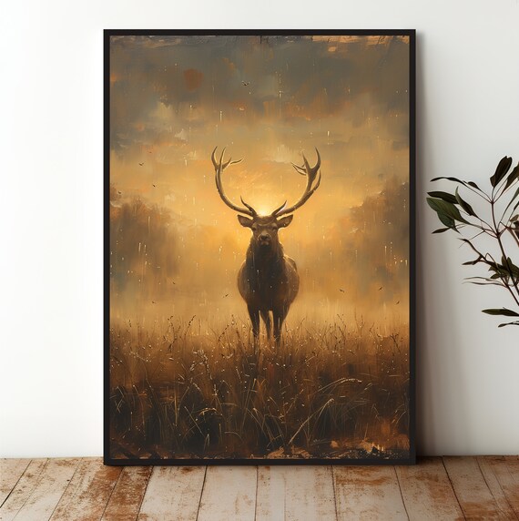Stag Golden Mist Antlers Sunrise Majestic Deer Wildlife Art Poster