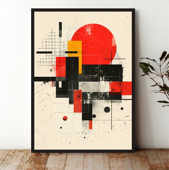 Modern Abstract Wall Art Bold Geometric Design In Red Black Yellow Minimalist Home Decor Museum Quality Prints Made In Usa