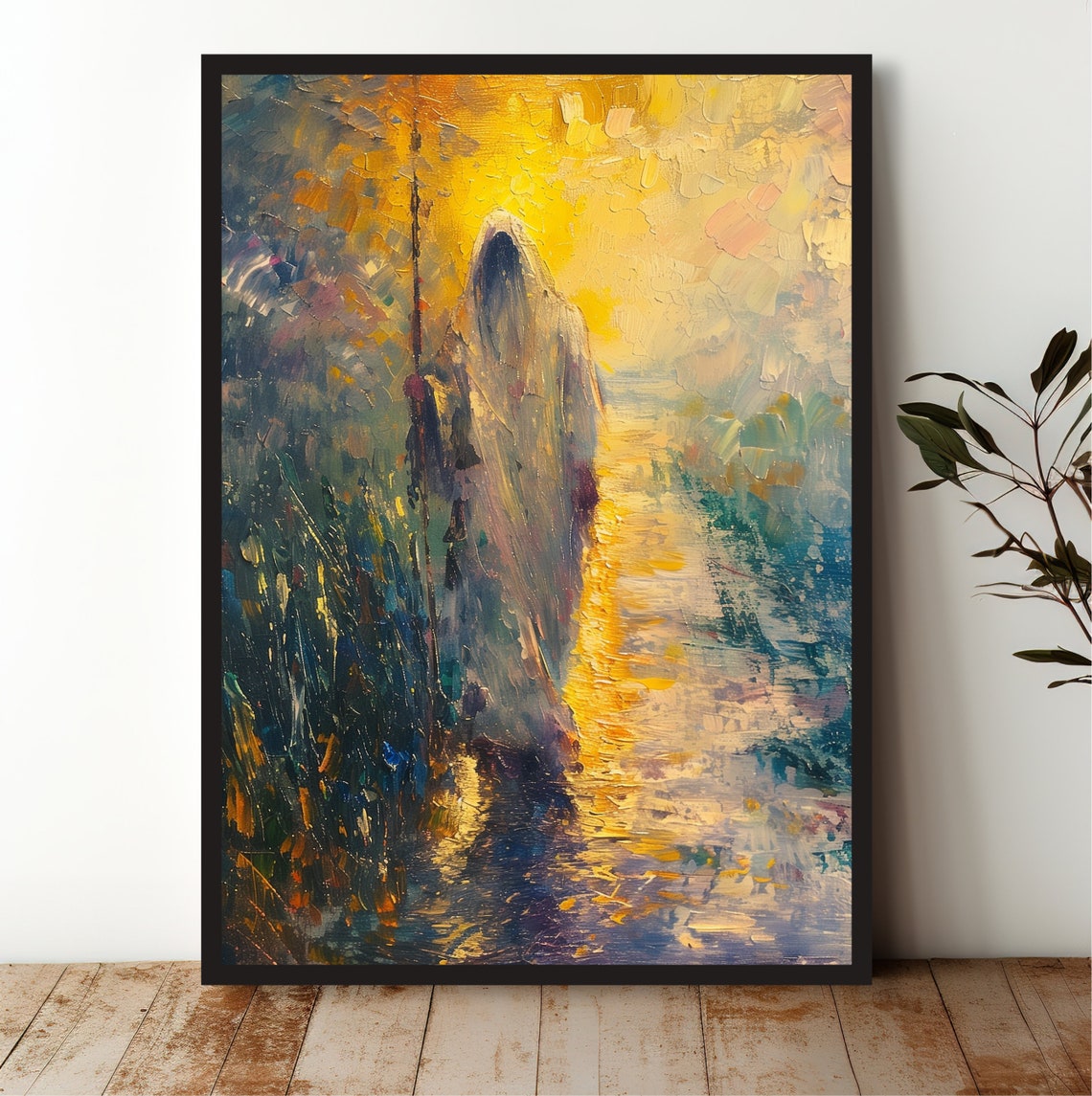Moses Parting Waters Robed Figure Golden Impasto Religious Poster
