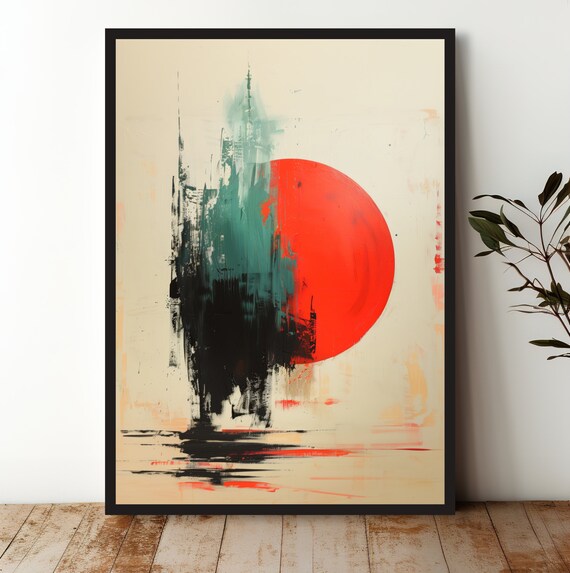 Bold Red Sun Modern Abstract Minimalist Art Poster for Stylish Interiors