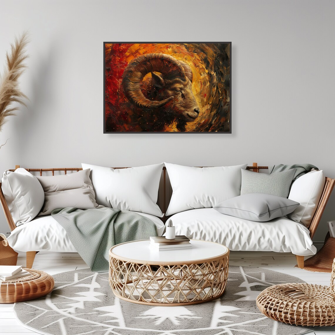 Aries Ram Curled Horns Fiery Orange Zodiac Astrology Sign Art Poster - Image 2
