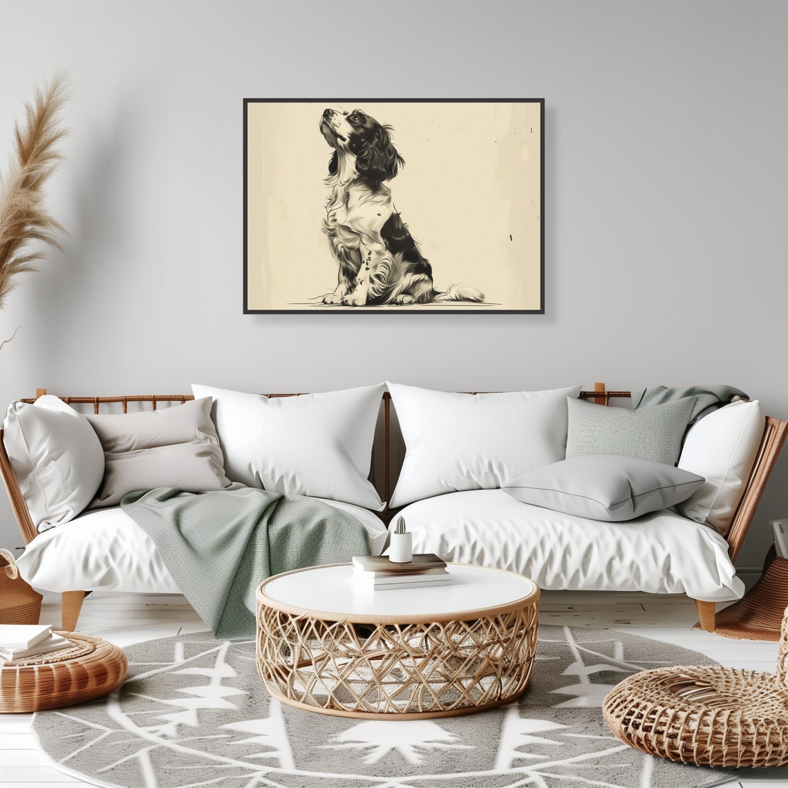 Spaniel Dog Monochrome Sketch Sitting Pet Portrait Art Print - Image 2