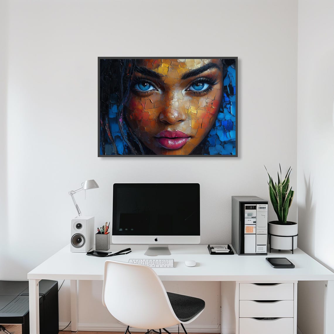 Abstract Woman Portrait With Striking Blue Eyes Cracked Texture Poster - Image 4