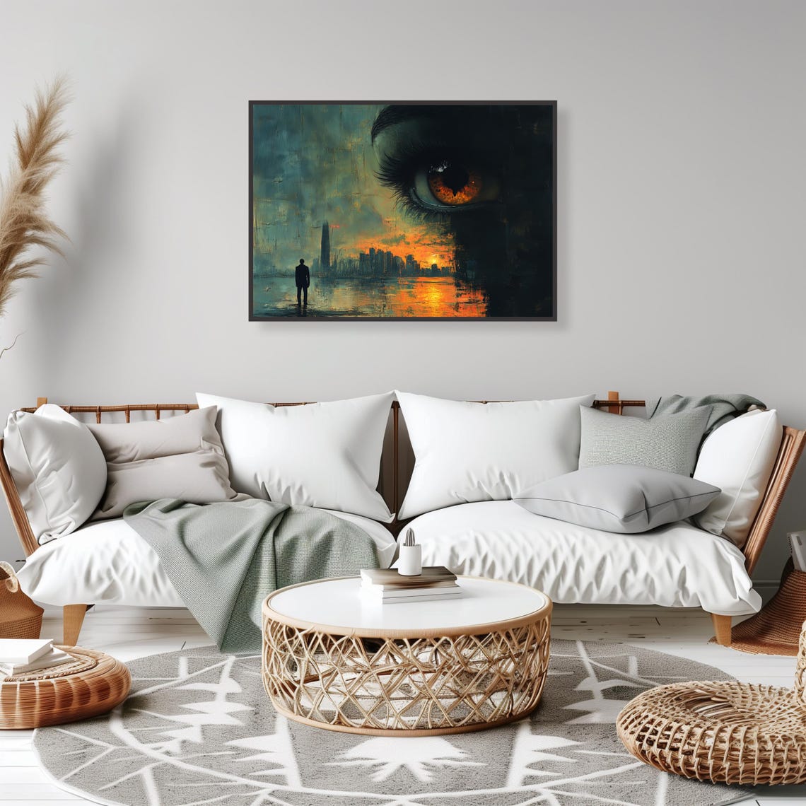 Giant Amber Eye City Sunset Surreal Urban Landscape Art Poster - Image 2