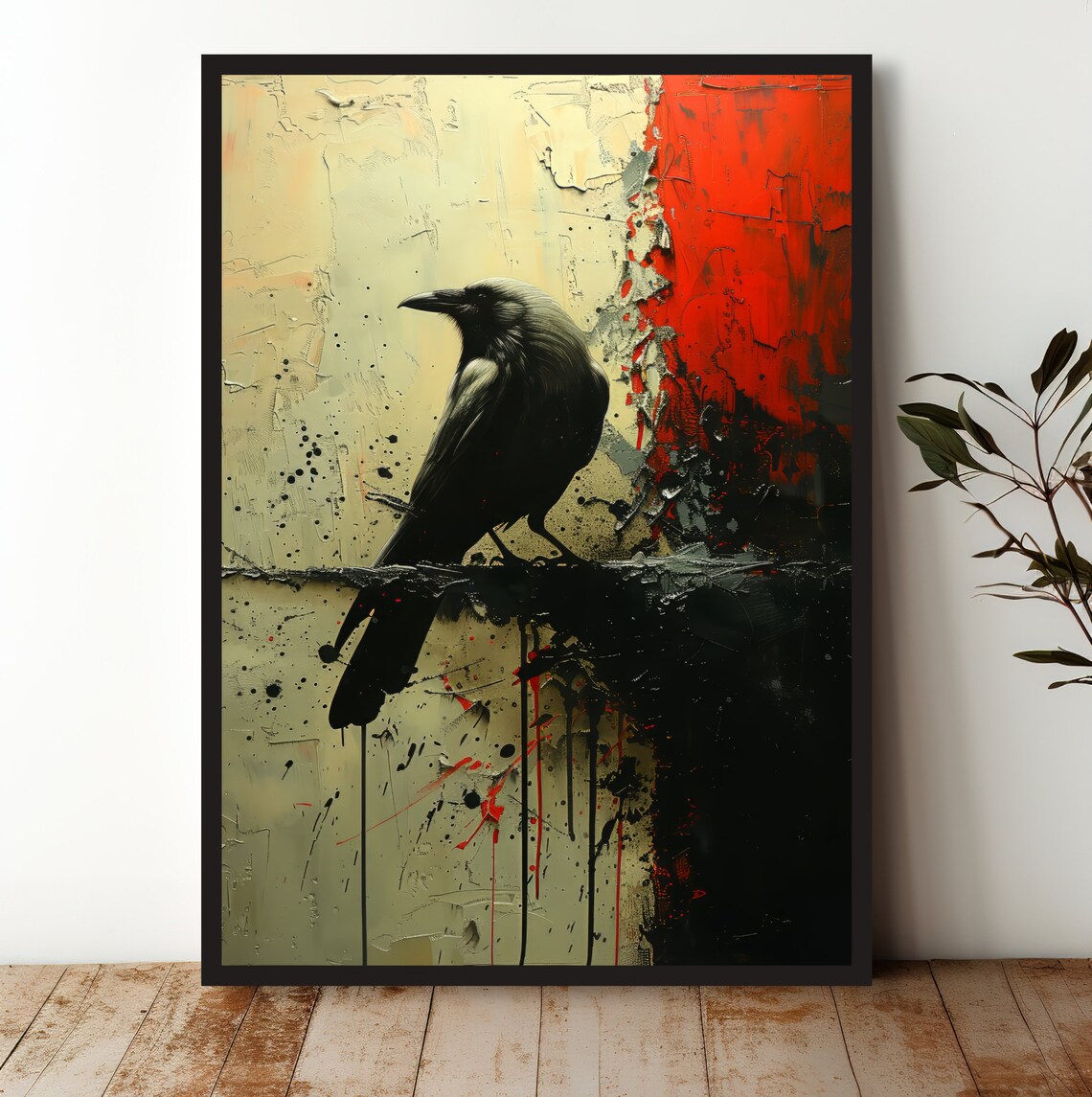 Abstract Crow Modern Bird Artwork, Dramatic Decor