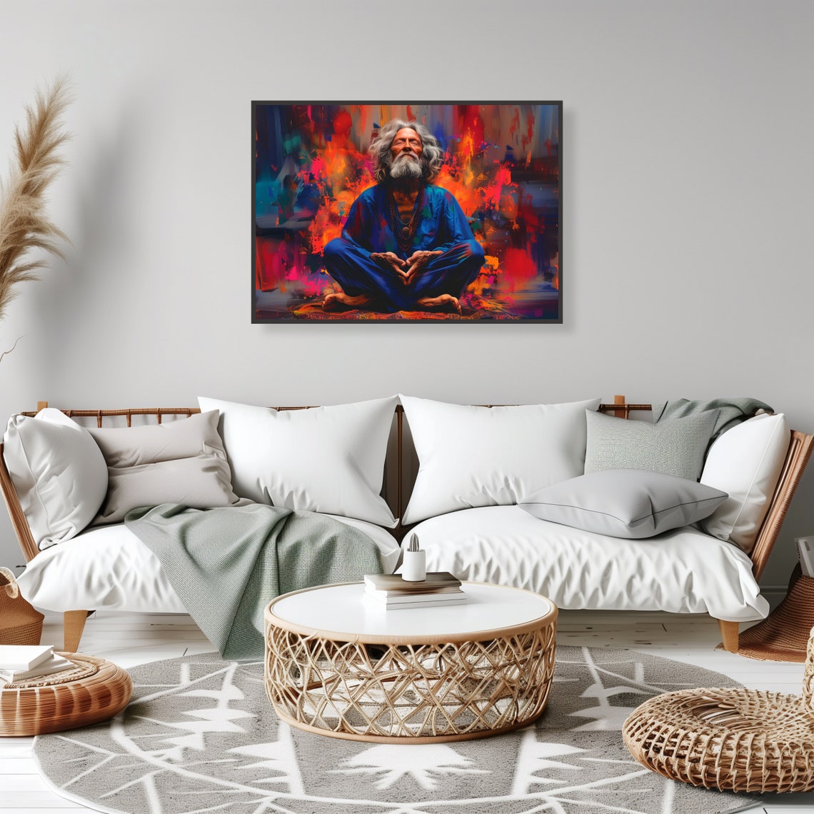 Meditating Sage Vibrant Lotus Pose Spiritual Portrait Art Poster - Image 2
