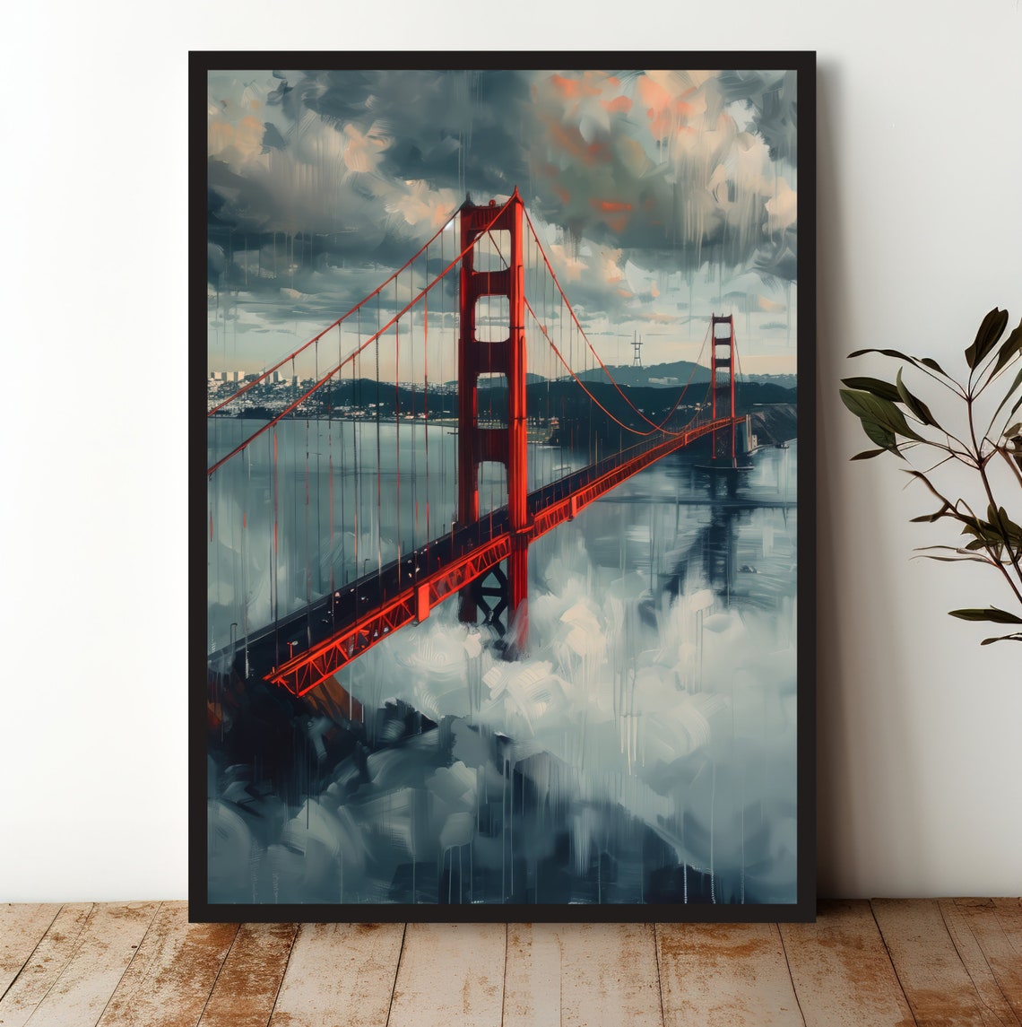 Golden Gate Bridge Fog Moody Dramatic San Francisco Art Poster