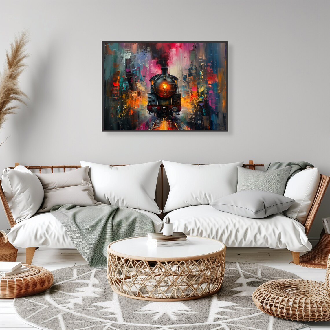 Vibrant Steam Train Abstract Railway Poster - Image 2