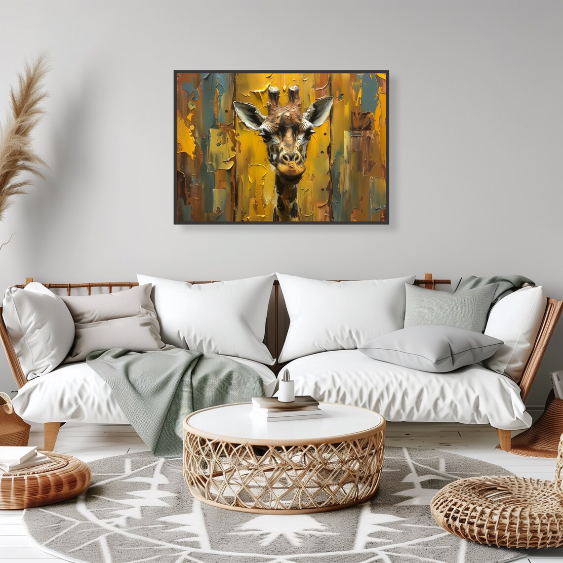 Giraffe Face Golden Yellow Textured Playful Safari Portrait Art Poster - Image 2