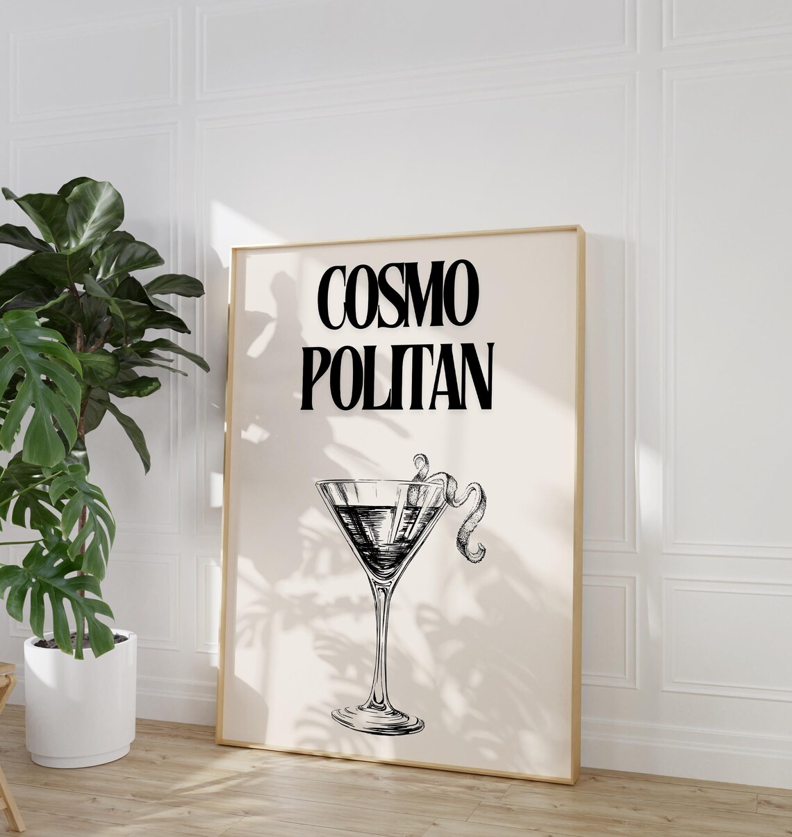 Cosmopolitan Cocktail Bar Cart Print Minimalist Martini Glass Sketch Wall Art - Image 2