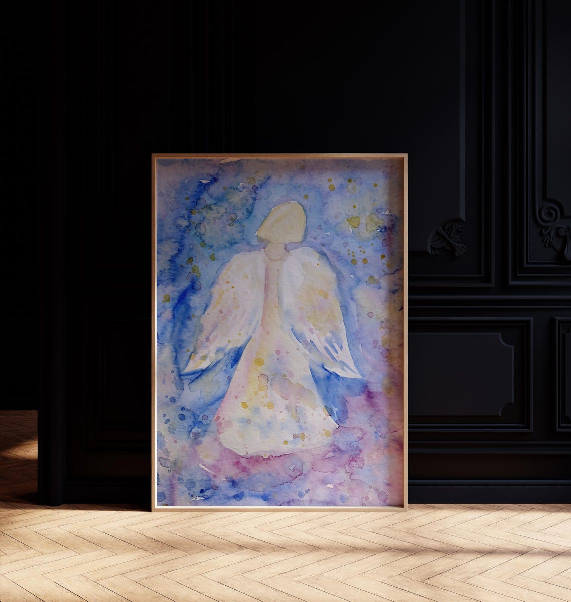 Angel Watercolor Angel Wall Art Religious Art Print Bible Angel Art Print Watercolor Print Guardian Angel Painting - Image 2