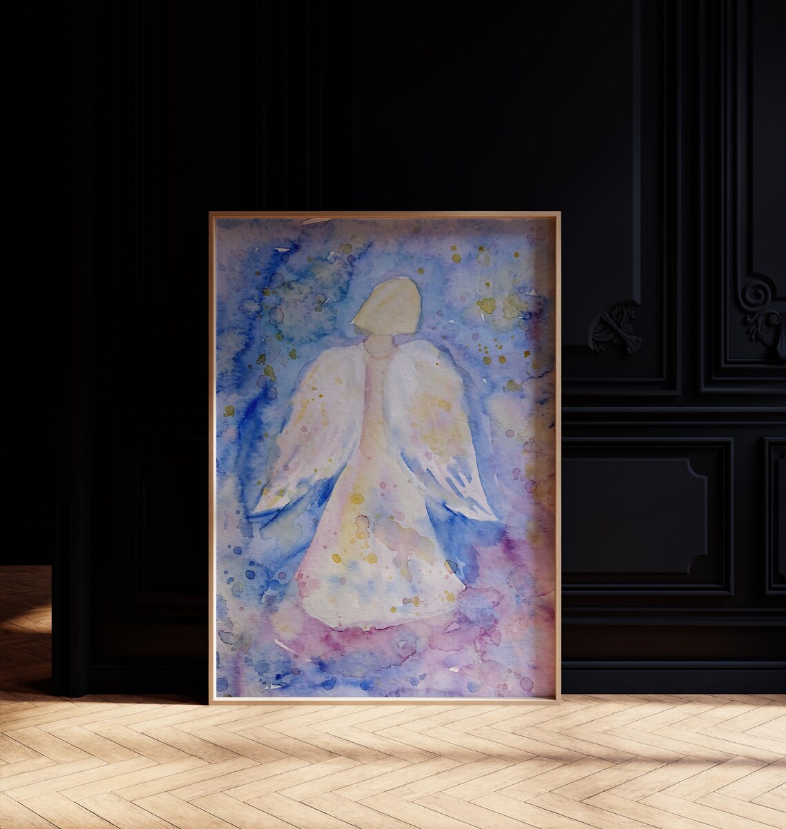 Angel Watercolor Wall Art Abstract Guardian Angel Blue Purple Print - Image 2