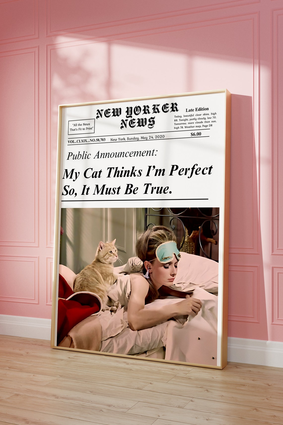My Cat Thinks I'm Perfect Funny Cat Mom Newspaper Wall Print - Image 2