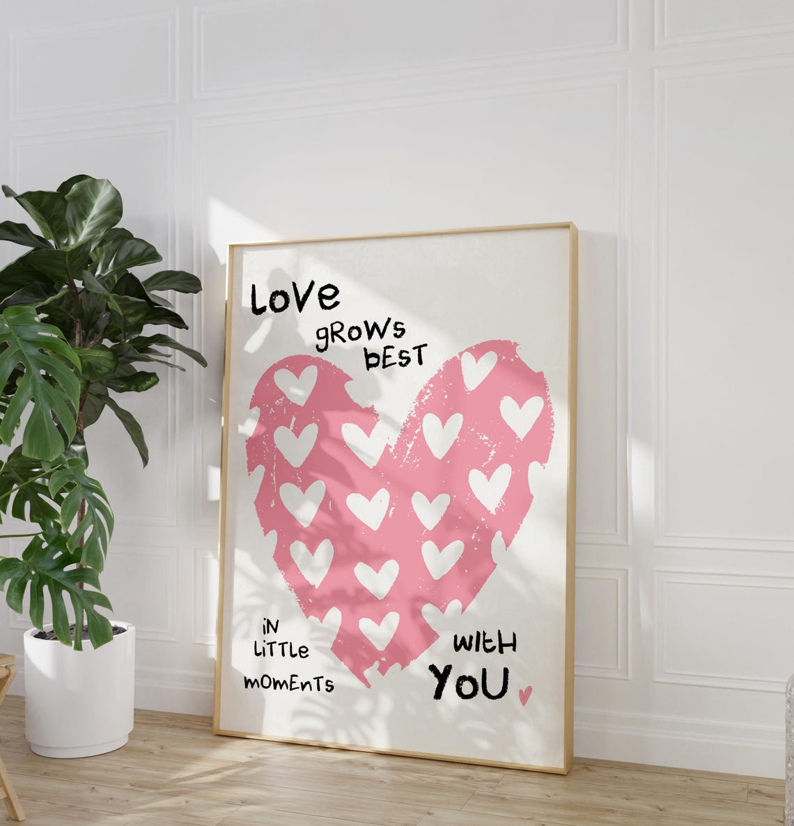 Love Grows Best Pink Hearts Quote Romantic Bedroom Decor Wall Art - Image 2