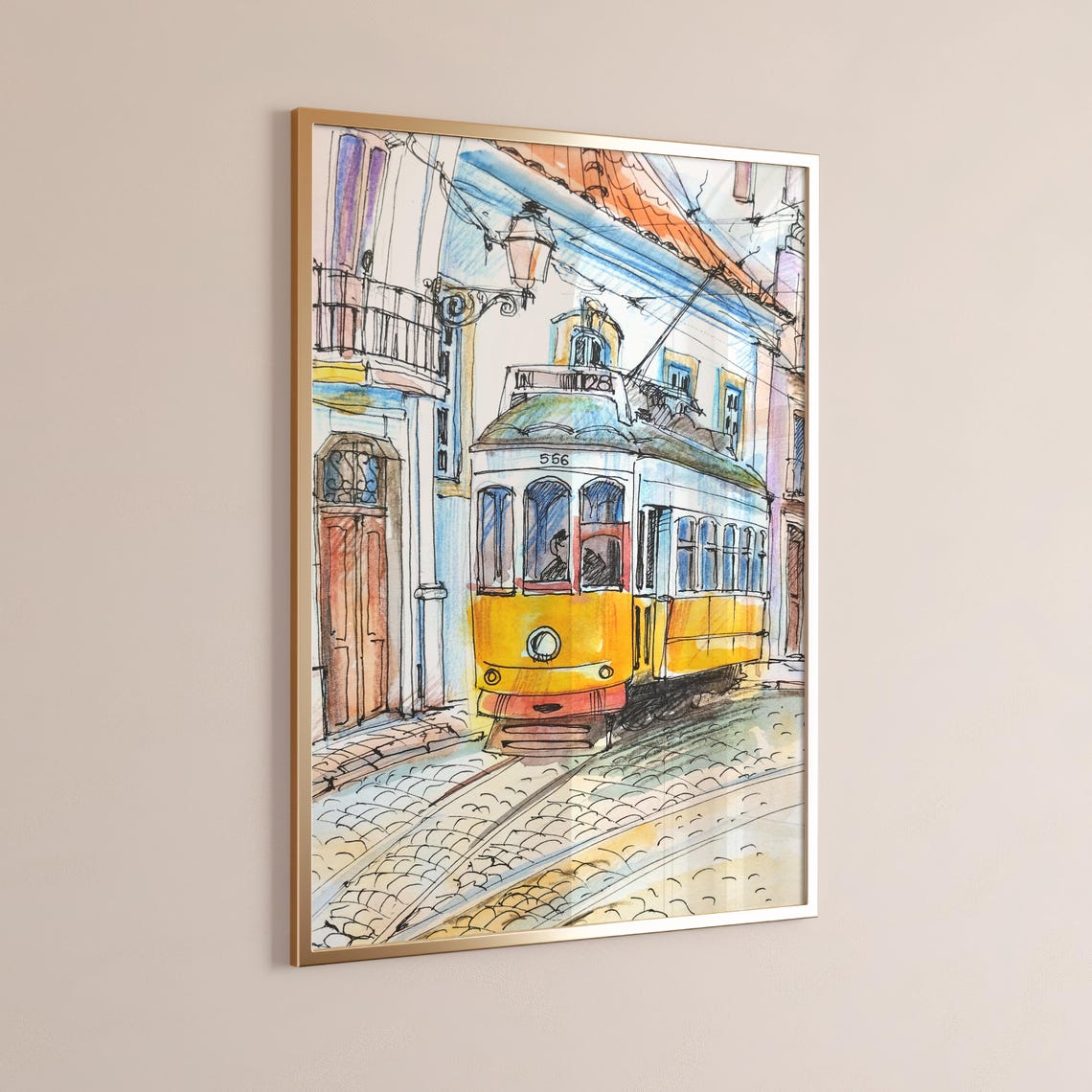 Lisbon Old Tram Print Art Lisbon Cityscape Portugal Art Print Portugal Painting Lisbon Wall Art Watercolor Painting - Image 2