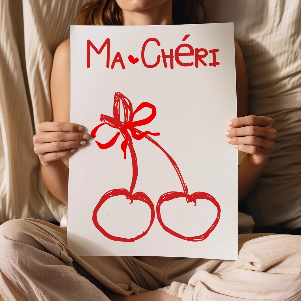 Ma Cheri Red Cherry Doodle French Coquette Kitchen Wall Poster - Image 2