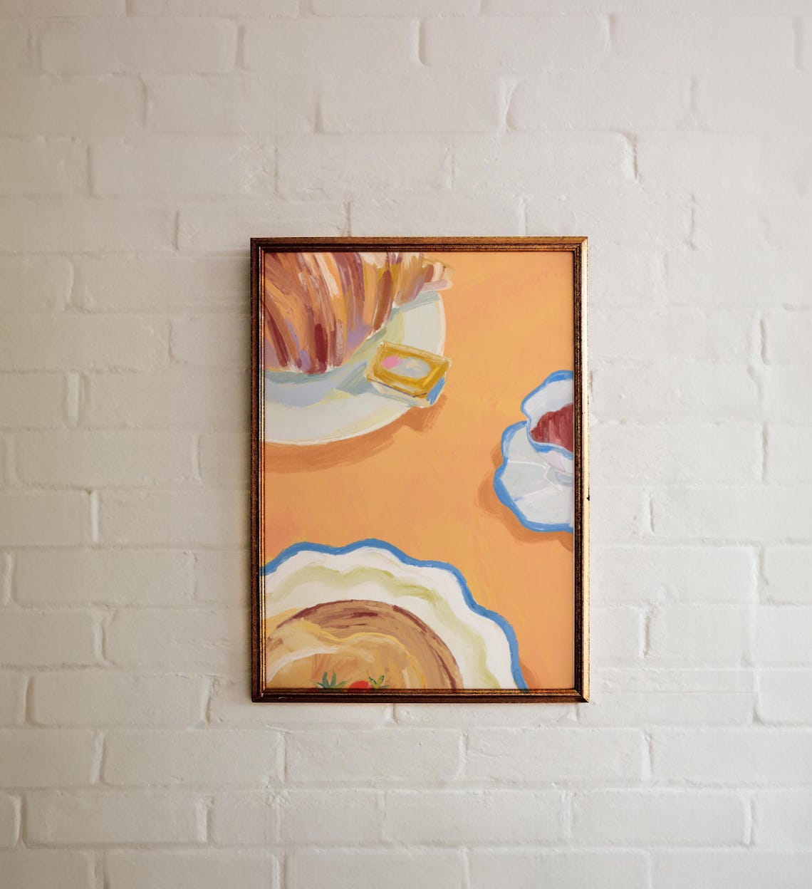 Orange Breakfast Table Croissant Coffee Painting Strawberry Art Print - Image 3