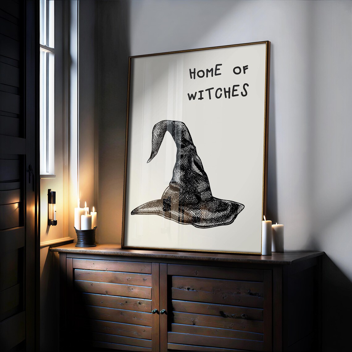 Home Of Witches Vintage Witch Hat Sketch Halloween Wall Poster - Image 2