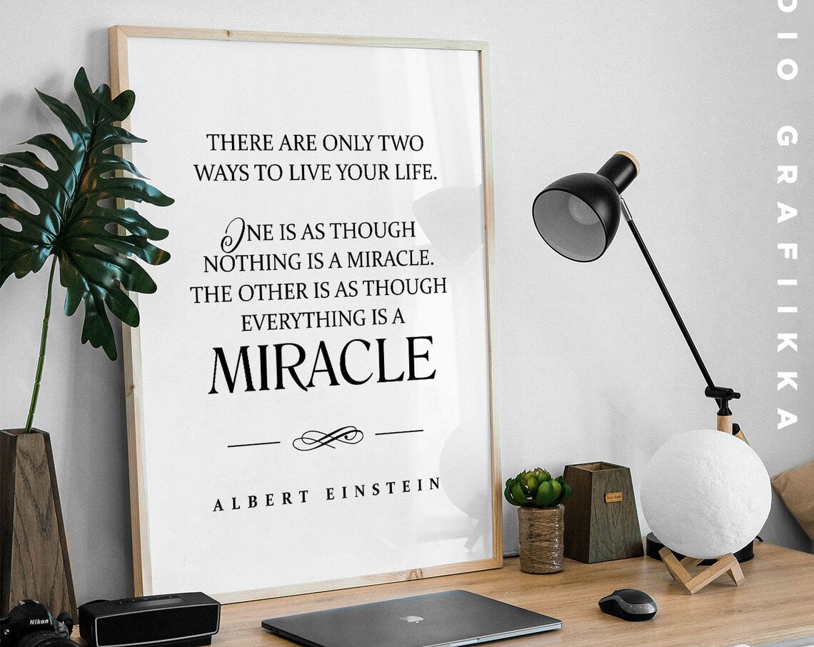 Albert Einstein Quote Print Everything Is A Miracle Minimalist Typographic Print Motivational Inspiring Quote Unframed Poster - Image 3