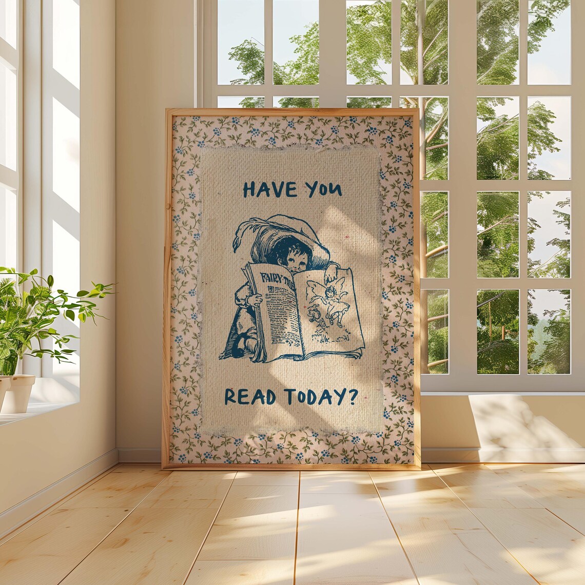 Vintage Book Art, Cute Reading Poster - Image 2